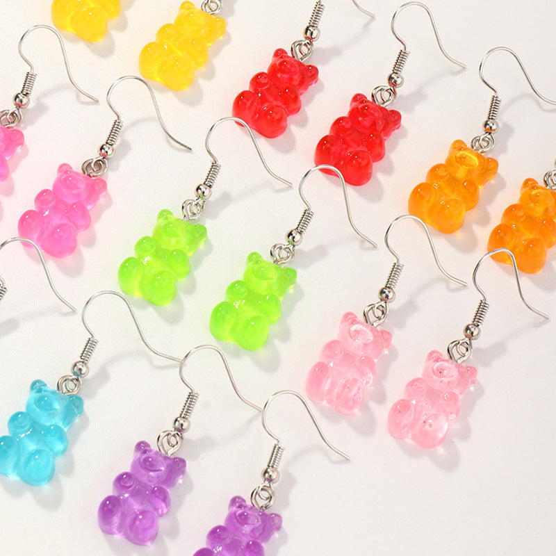 Wholesale Jelly-colored resin cute bear girl earrings